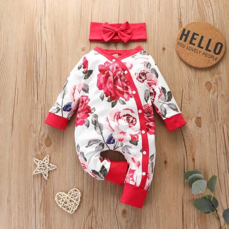 2-piece Floral Printed Jumpsuit & Headband for Baby Girl Wholesale children's clothing