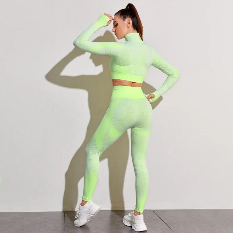 2/3 Piece Seamless Women Yoga Set Workout Sportswear Gym Clothing Fitness Long Sleeve Crop Top High Waist Leggings Sports Suits