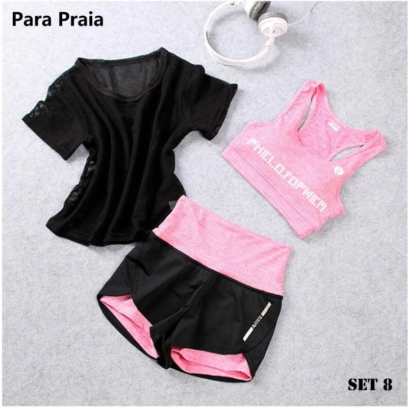 3 Piece High Waist Three Piece Yoga Set Sportswear for Women Sports Bra Fitness Clothing Women Sports Shorts Gym Workout Crop Top Women