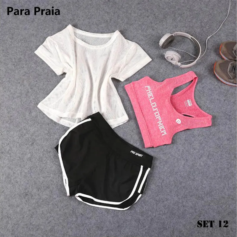 3 Piece High Waist Three Piece Yoga Set Sportswear for Women Sports Bra Fitness Clothing Women Sports Shorts Gym Workout Crop Top Women