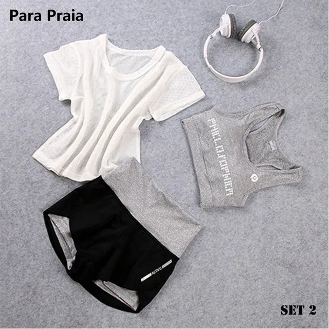 3 Piece High Waist Three Piece Yoga Set Sportswear for Women Sports Bra Fitness Clothing Women Sports Shorts Gym Workout Crop Top Women