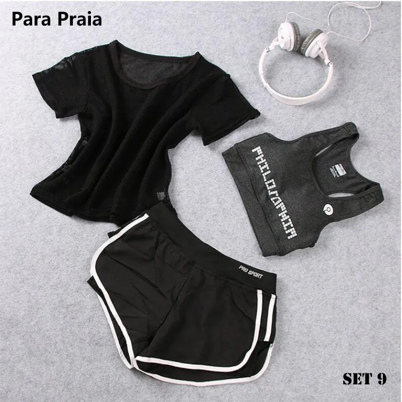 3 Piece High Waist Three Piece Yoga Set Sportswear for Women Sports Bra Fitness Clothing Women Sports Shorts Gym Workout Crop Top Women