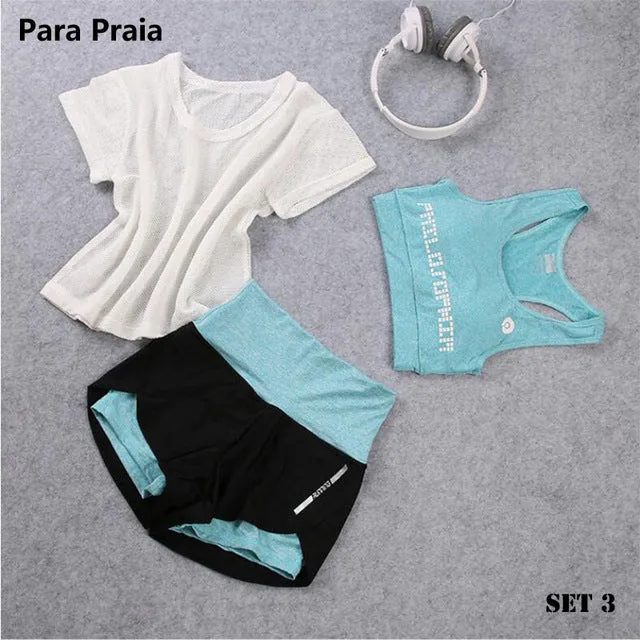 3 Piece High Waist Three Piece Yoga Set Sportswear for Women Sports Bra Fitness Clothing Women Sports Shorts Gym Workout Crop Top Women