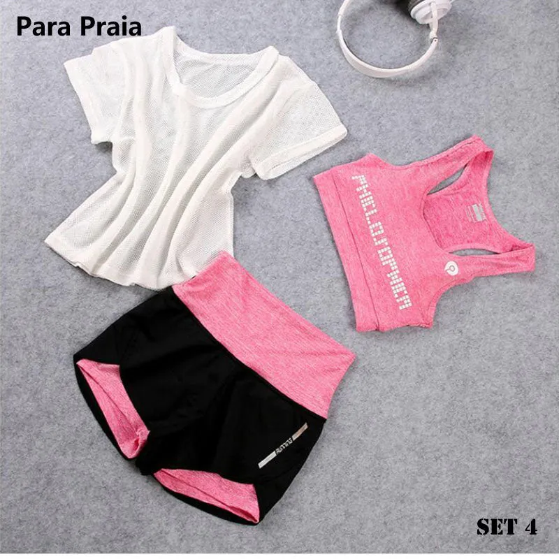 3 Piece High Waist Three Piece Yoga Set Sportswear for Women Sports Bra Fitness Clothing Women Sports Shorts Gym Workout Crop Top Women