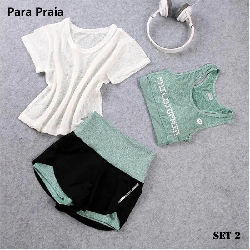 3 Piece High Waist Three Piece Yoga Set Sportswear for Women Sports Bra Fitness Clothing Women Sports Shorts Gym Workout Crop Top Women