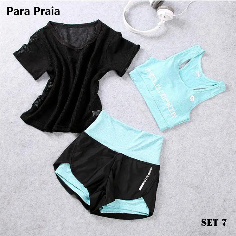 3 Piece High Waist Three Piece Yoga Set Sportswear for Women Sports Bra Fitness Clothing Women Sports Shorts Gym Workout Crop Top Women