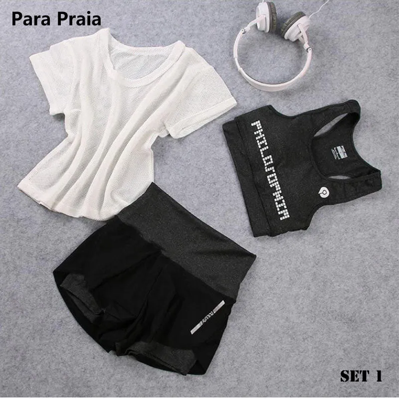 3 Piece High Waist Three Piece Yoga Set Sportswear for Women Sports Bra Fitness Clothing Women Sports Shorts Gym Workout Crop Top Women