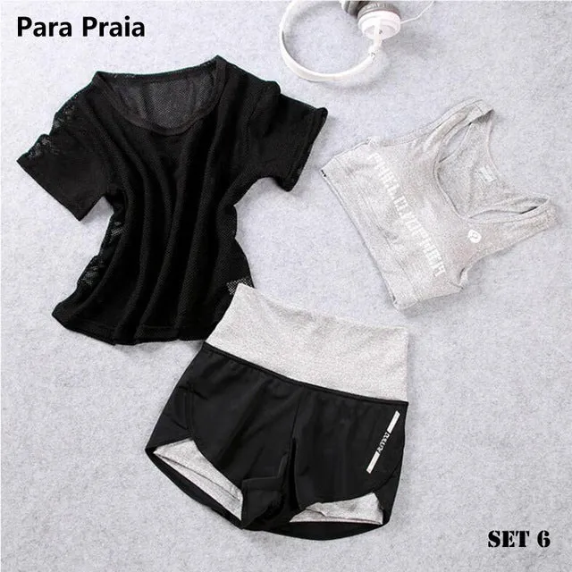 3 Piece High Waist Three Piece Yoga Set Sportswear for Women Sports Bra Fitness Clothing Women Sports Shorts Gym Workout Crop Top Women