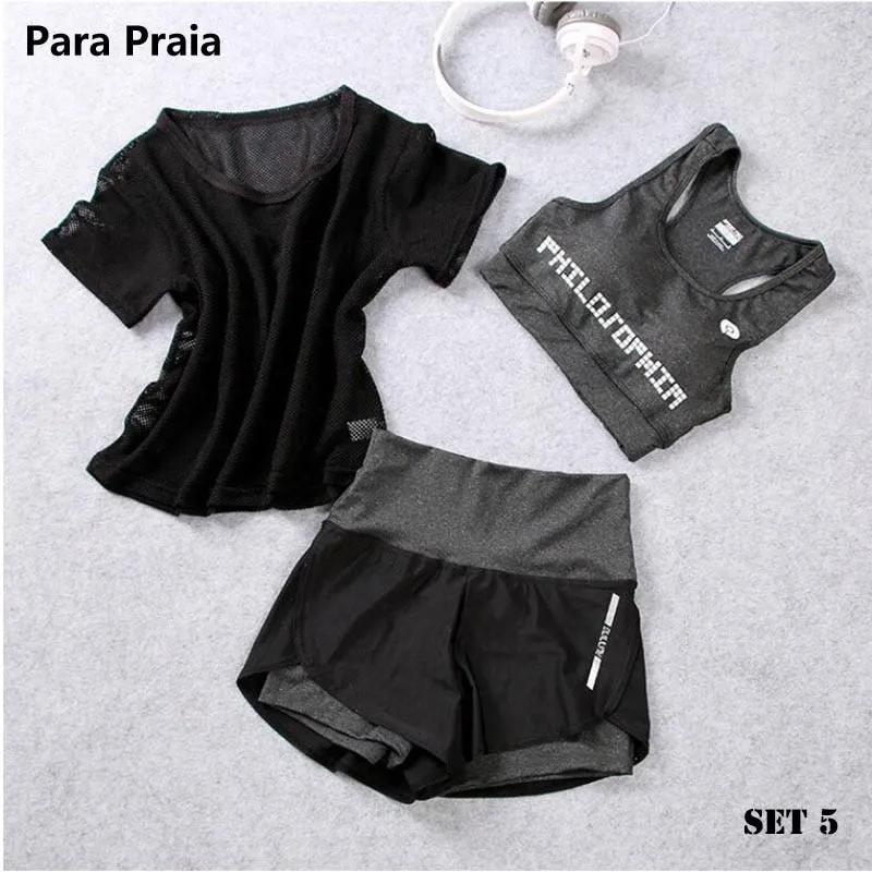 3 Piece High Waist Three Piece Yoga Set Sportswear for Women Sports Bra Fitness Clothing Women Sports Shorts Gym Workout Crop Top Women