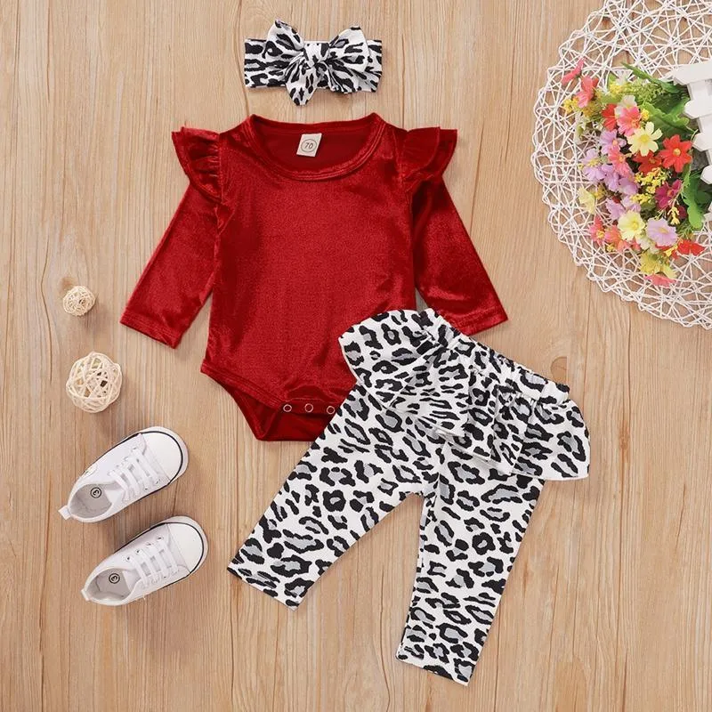 3-piece Solid Ruffle Bodysuit & Pants & Headband for Baby Girl Wholesale children's clothing