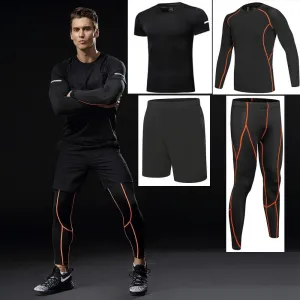 4 piece Men Running Fitness Compression Tracksuit Fitness Tight Running T-shirt Legging Sportswear Gym Sport set