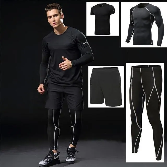 4 piece Men Running Fitness Compression Tracksuit Fitness Tight Running T-shirt Legging Sportswear Gym Sport set