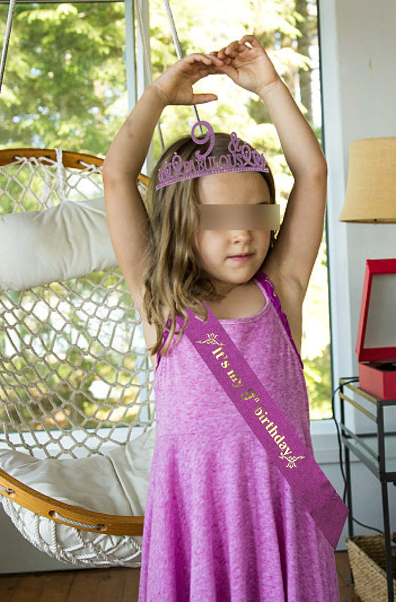 9th Birthday Gifts for Girls,9th Birthday Tiara and Sash Purple,9th Birthday Decorations