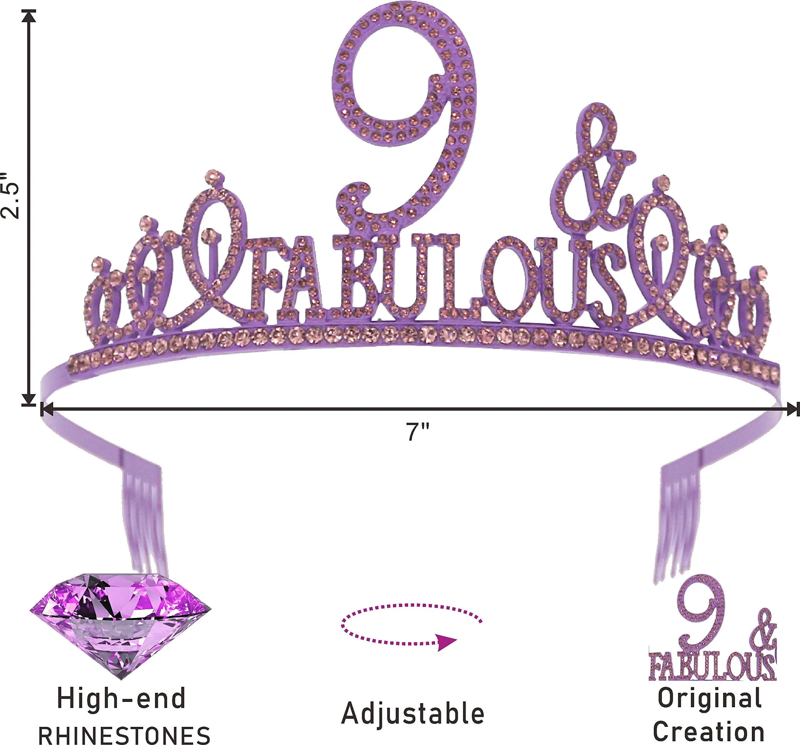 9th Birthday Gifts for Girls,9th Birthday Tiara and Sash Purple,9th Birthday Decorations