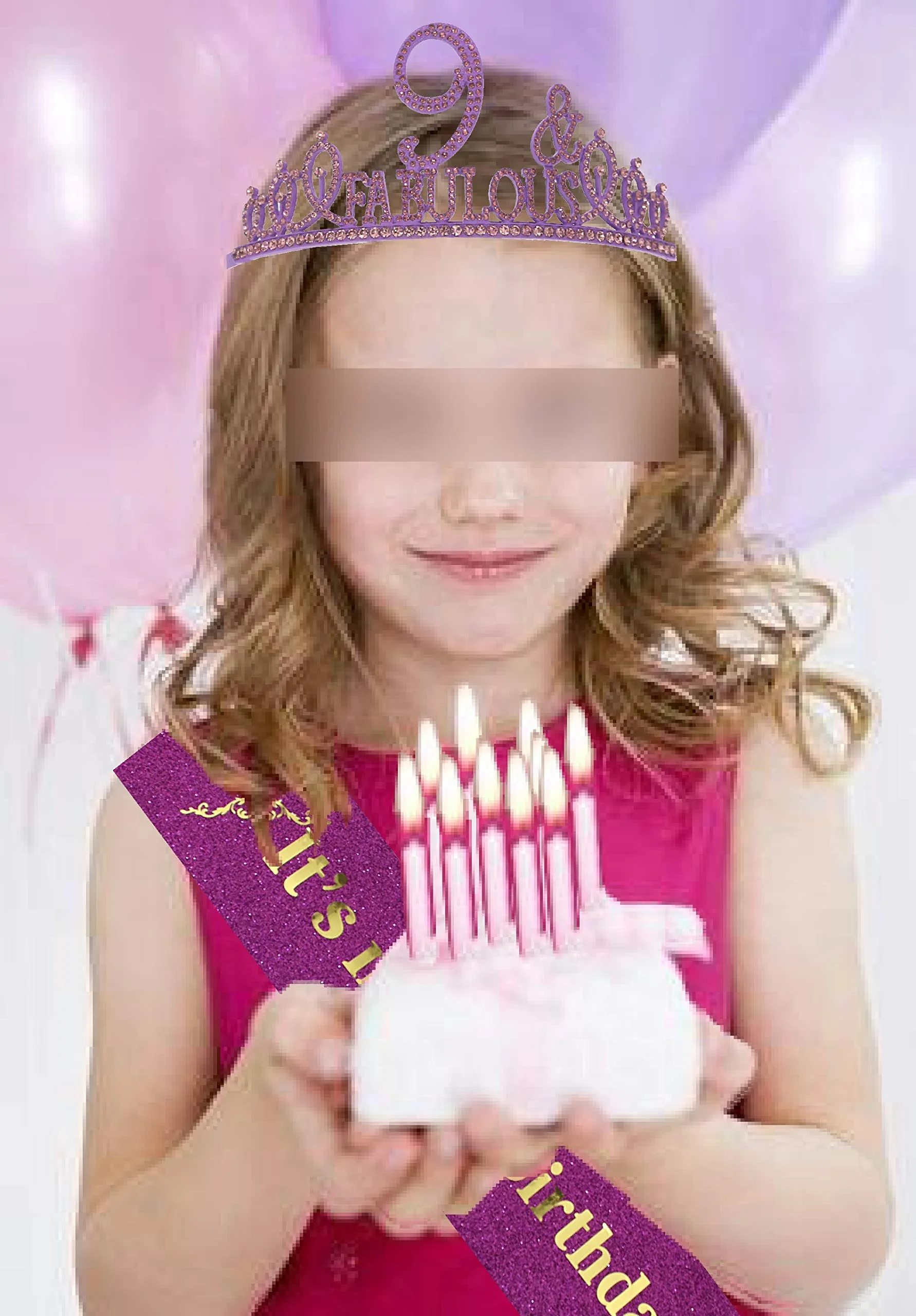 9th Birthday Gifts for Girls,9th Birthday Tiara and Sash Purple,9th Birthday Decorations