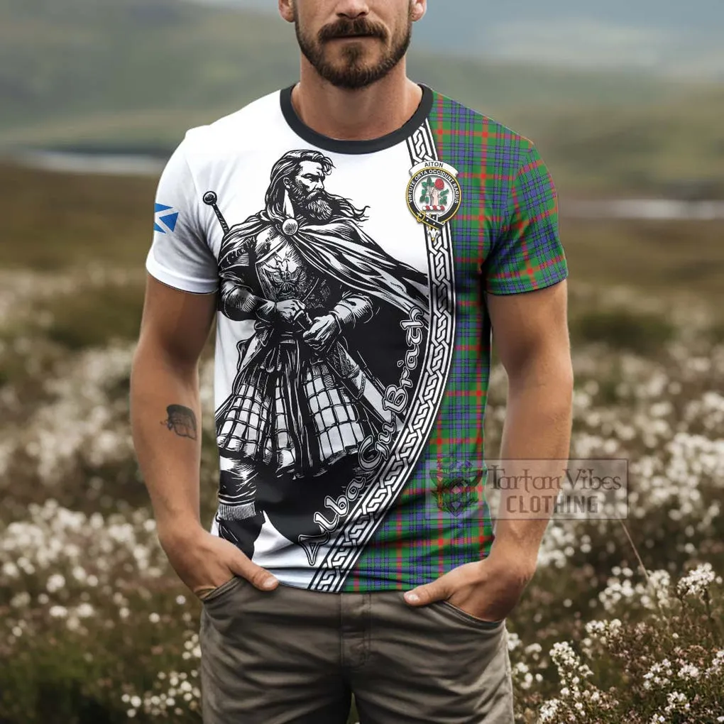 Aiton Tartan Clan Crest T-Shirt with Highlander Warrior Celtic Style