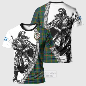 Aiton Tartan Clan Crest T-Shirt with Highlander Warrior Celtic Style