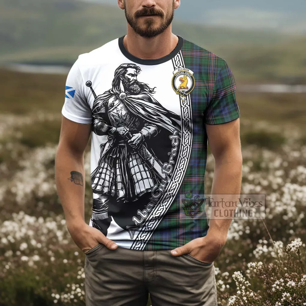 Allison Tartan Clan Crest T-Shirt with Highlander Warrior Celtic Style