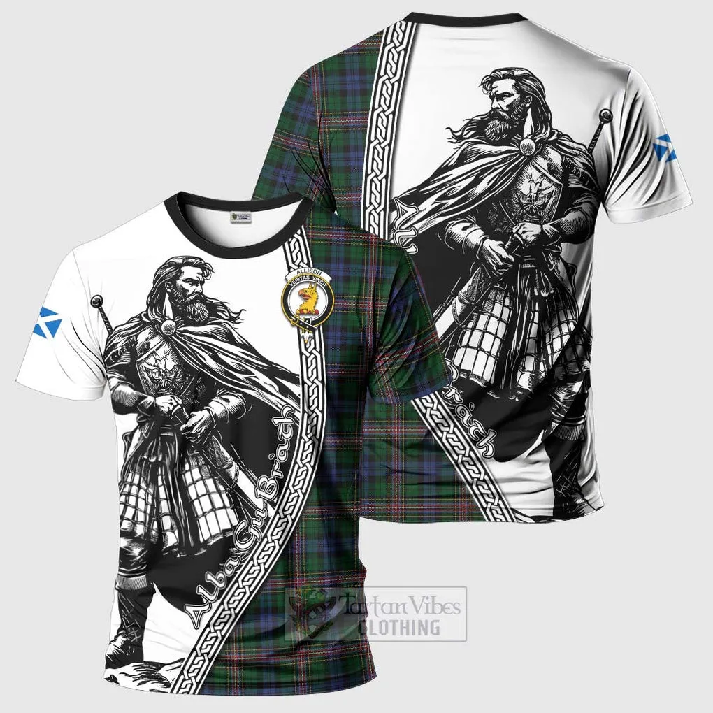 Allison Tartan Clan Crest T-Shirt with Highlander Warrior Celtic Style