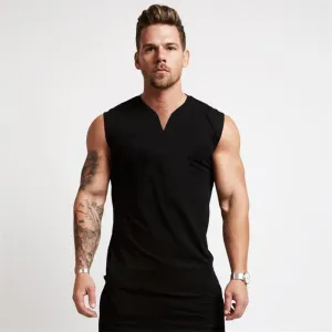 Amazing Gym Clothing V Neck Cotton Bodybuilding Tank Top - Mens Workout Sleeveless Shirt Fitness Sportswear Running (TM7)(1U101)(1U100)