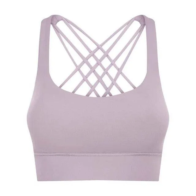 Amazing Shockproof Women Cross Straps Tops -Running Gym Sport Bras - Women Widen Hem Push Up Workout Fitness Brassiere(BAP)(F24)