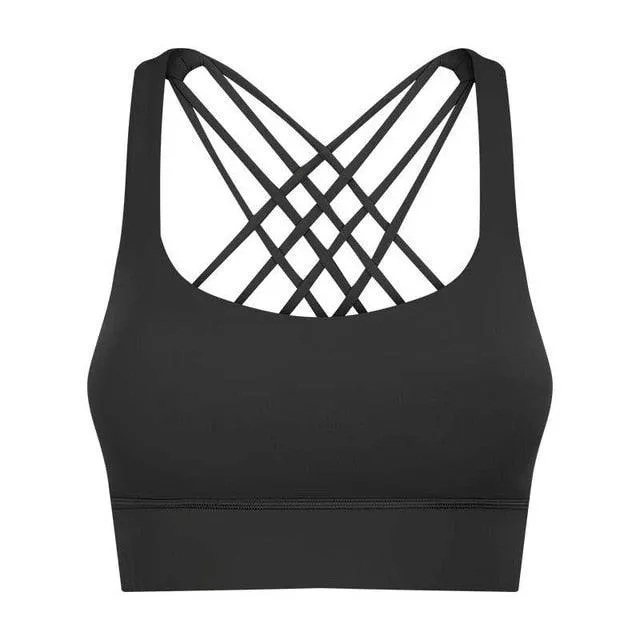 Amazing Shockproof Women Cross Straps Tops -Running Gym Sport Bras - Women Widen Hem Push Up Workout Fitness Brassiere(BAP)(F24)