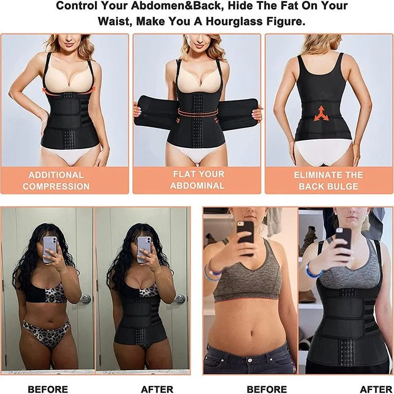 Amazing Waist Trainer Body Shaper for Women - Plus Size 2 Straps Steel Bones Workout - Sauna Trimmer Neoprene Slimming Exercise Corset Tops (FH)(FHW1)(1U31)(1U24)