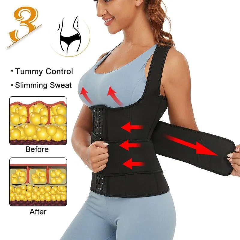 Amazing Waist Trainer Body Shaper for Women - Plus Size 2 Straps Steel Bones Workout - Sauna Trimmer Neoprene Slimming Exercise Corset Tops (FH)(FHW1)(1U31)(1U24)