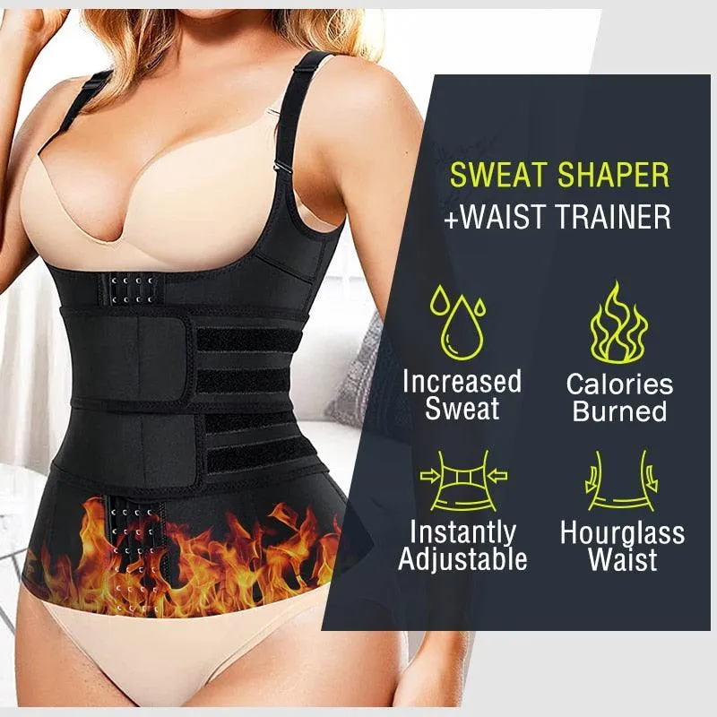 Amazing Waist Trainer Body Shaper for Women - Plus Size 2 Straps Steel Bones Workout - Sauna Trimmer Neoprene Slimming Exercise Corset Tops (FH)(FHW1)(1U31)(1U24)