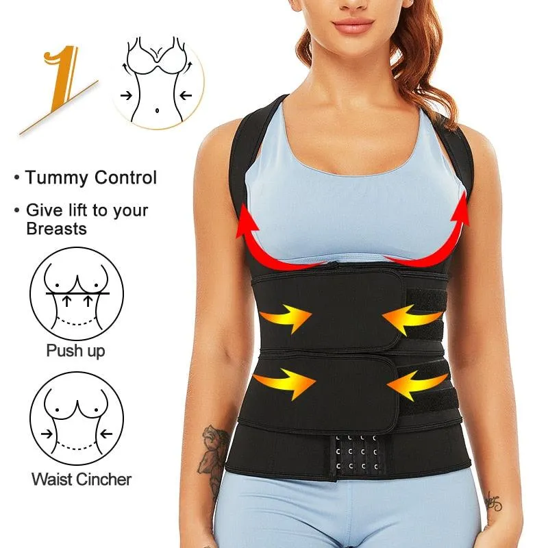 Amazing Waist Trainer Body Shaper for Women - Plus Size 2 Straps Steel Bones Workout - Sauna Trimmer Neoprene Slimming Exercise Corset Tops (FH)(FHW1)(1U31)(1U24)