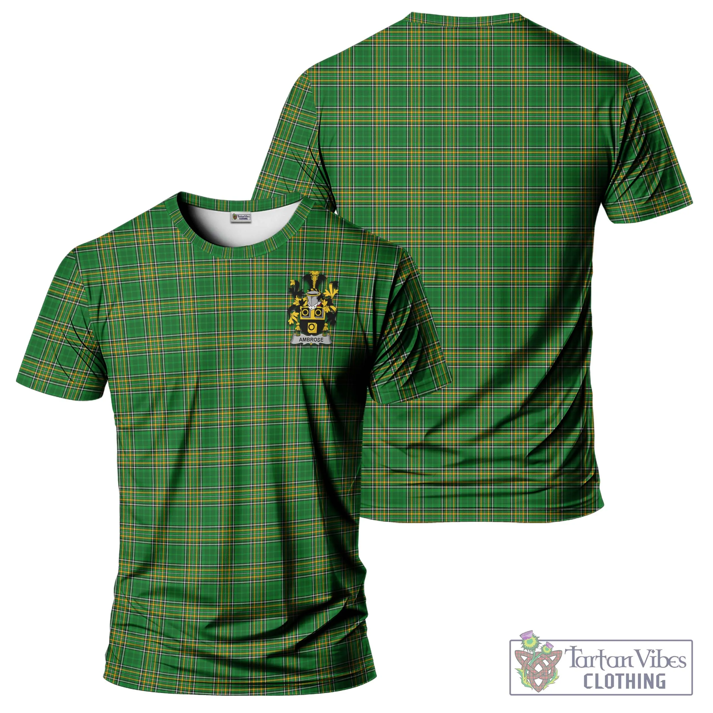 Ambrose Irish Clan Tartan T-Shirt with Family Seal