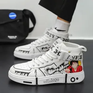 Animation Luffy One Piece High-Top Fashion Casual Board Shoes for Men and Children