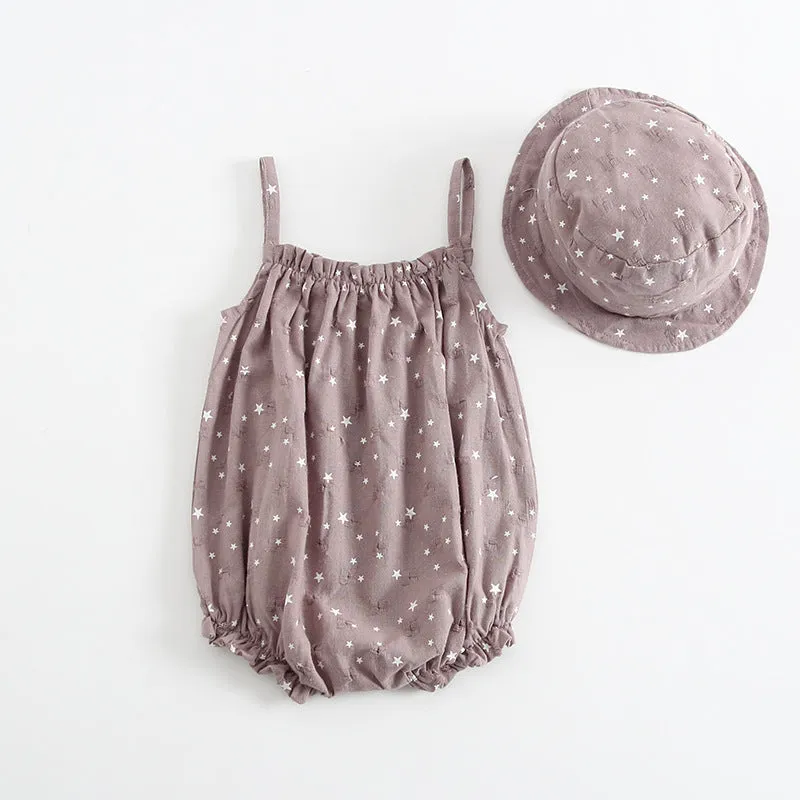 Baby Clothes Cotton Cute Star Jumpsuit  Hat Toddler Girls Rompers Clothing Kids