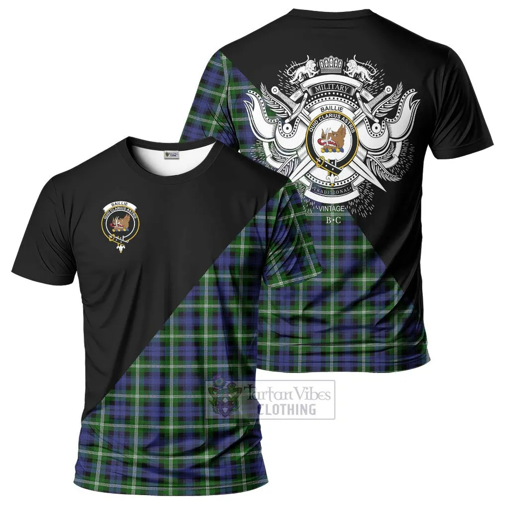 Baillie of Polkemmet Tartan T-Shirt with Family Crest and Military Logo Style