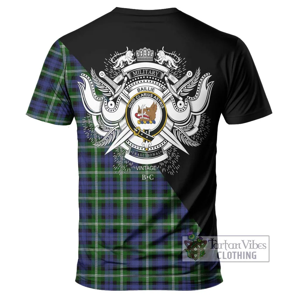 Baillie of Polkemmet Tartan T-Shirt with Family Crest and Military Logo Style