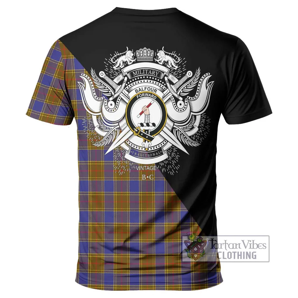 Balfour Tartan T-Shirt with Family Crest and Military Logo Style