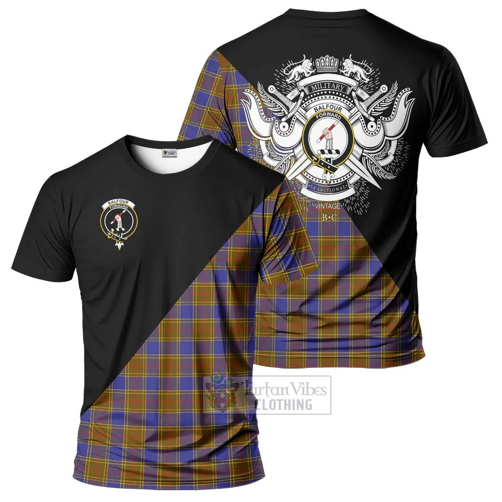 Balfour Tartan T-Shirt with Family Crest and Military Logo Style