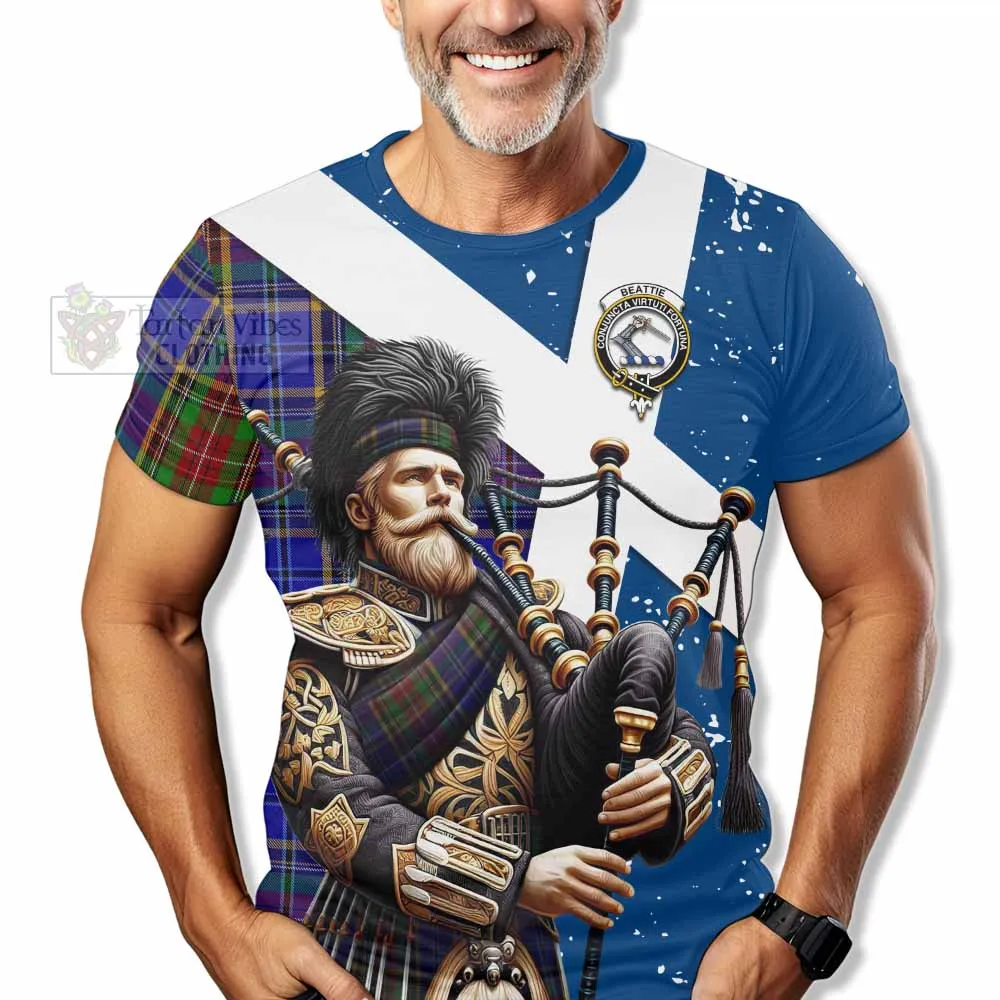 Beattie (Beatty) Tartan T-Shirt with Family Crest Scottish Bagpiper Vibes