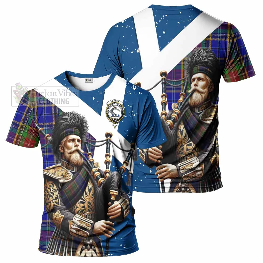 Beattie (Beatty) Tartan T-Shirt with Family Crest Scottish Bagpiper Vibes