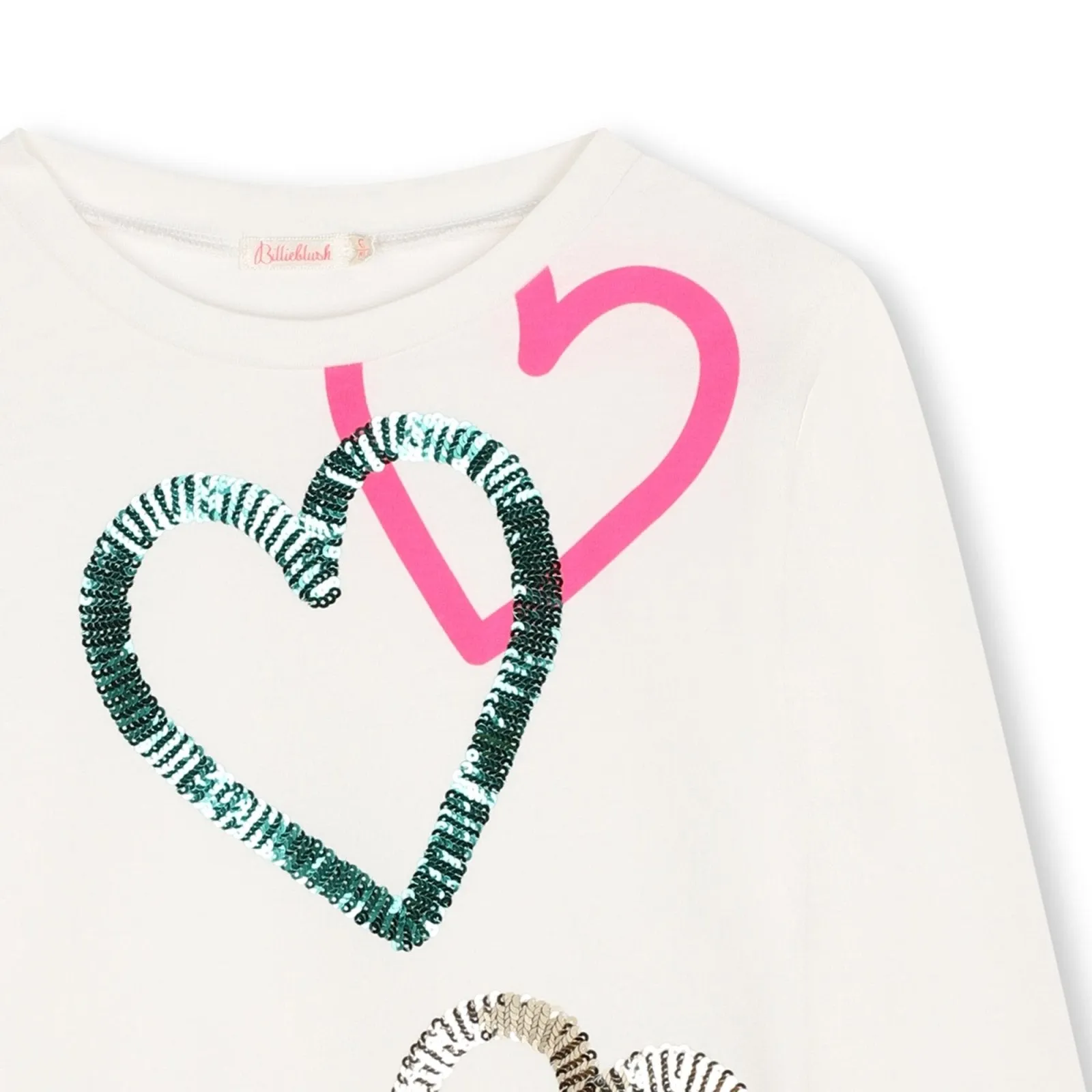 Billieblush White and Sequin Heart Graphic L/S Shirt