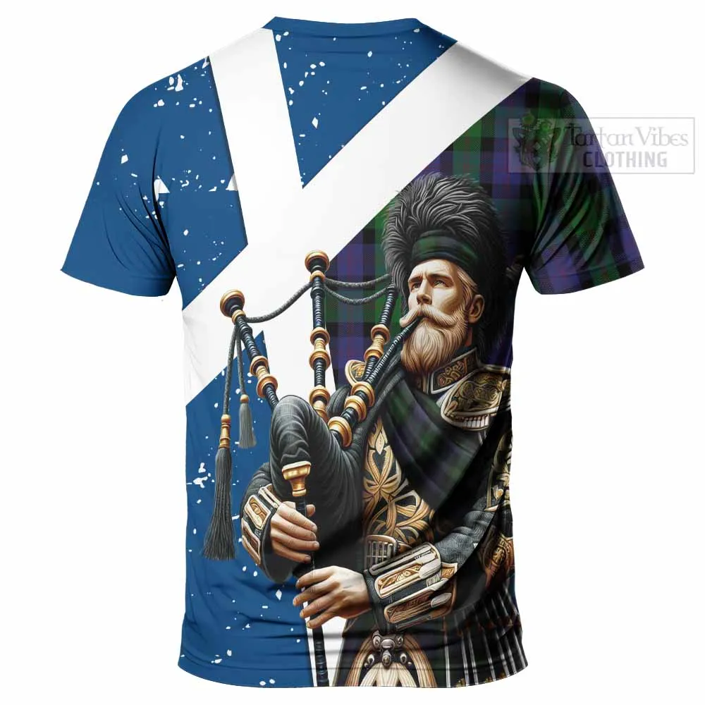 Blair Tartan T-Shirt with Family Crest Scottish Bagpiper Vibes