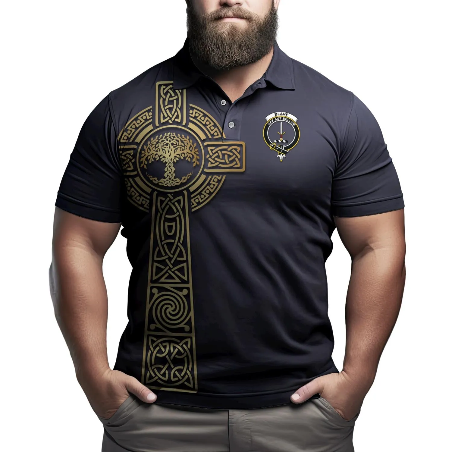 Blane Clan Polo Shirt with Golden Celtic Tree Of Life