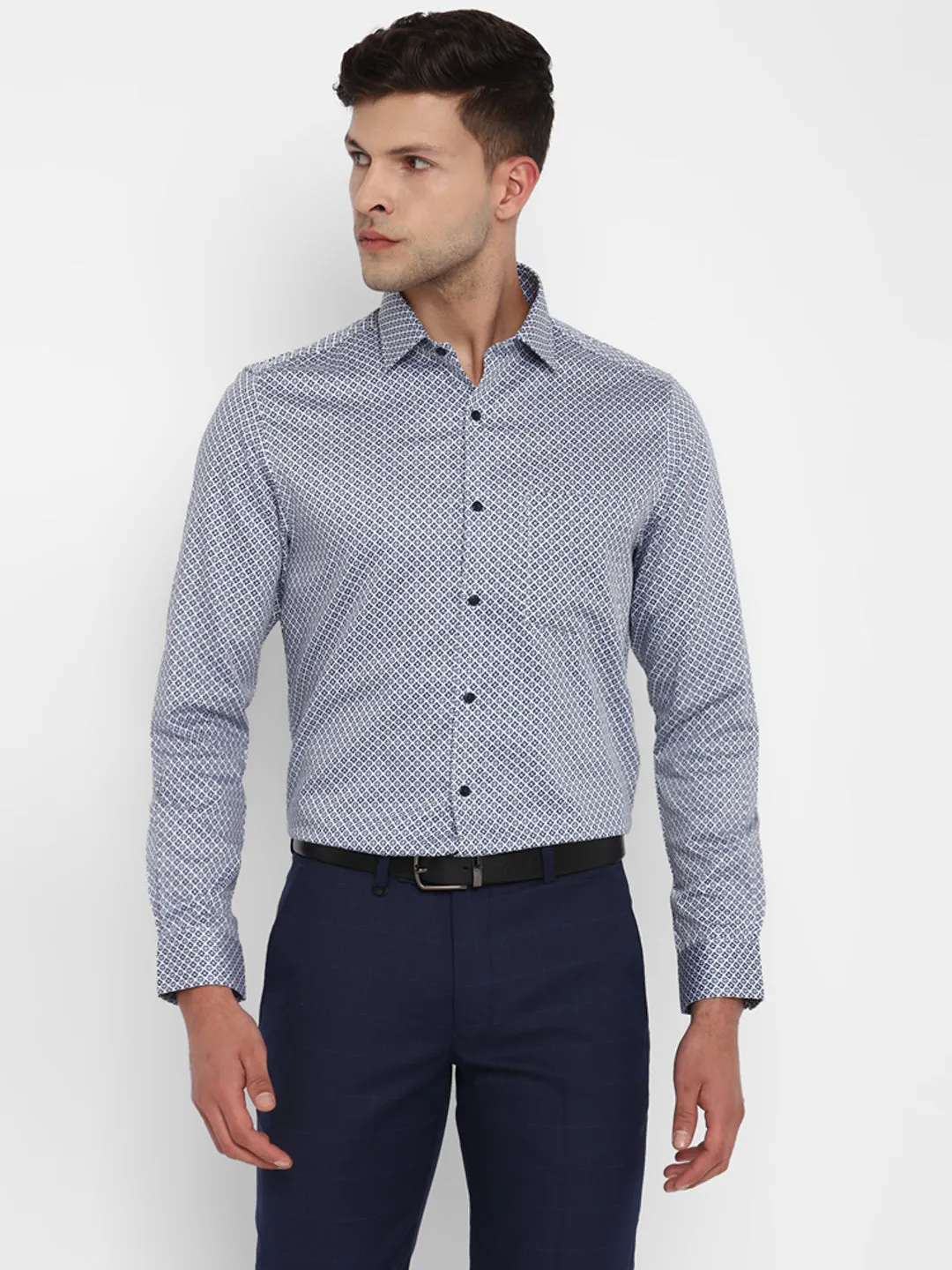 Blue Cotton Printed Slim Fit Shirts