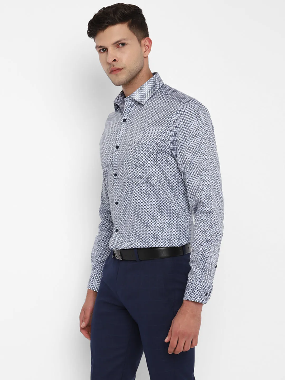 Blue Cotton Printed Slim Fit Shirts