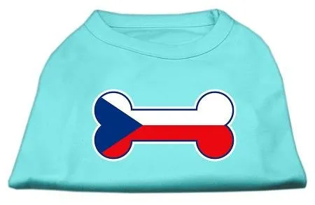 Bone Shaped Czech Republic Flag Screen Print Shirts Aqua XS (8)