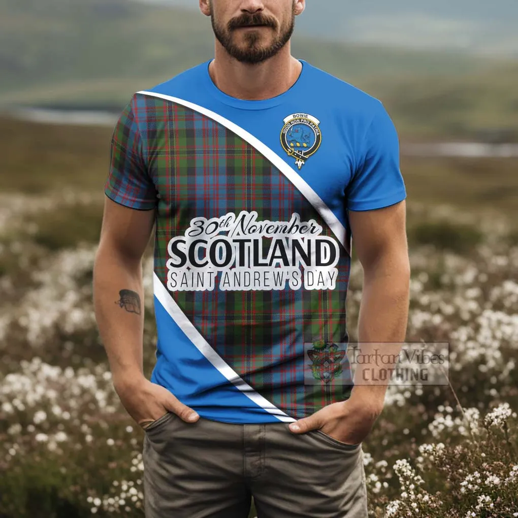 Bowie Family Crest Tartan T-Shirt Celebrate Saint Andrew's Day in Style