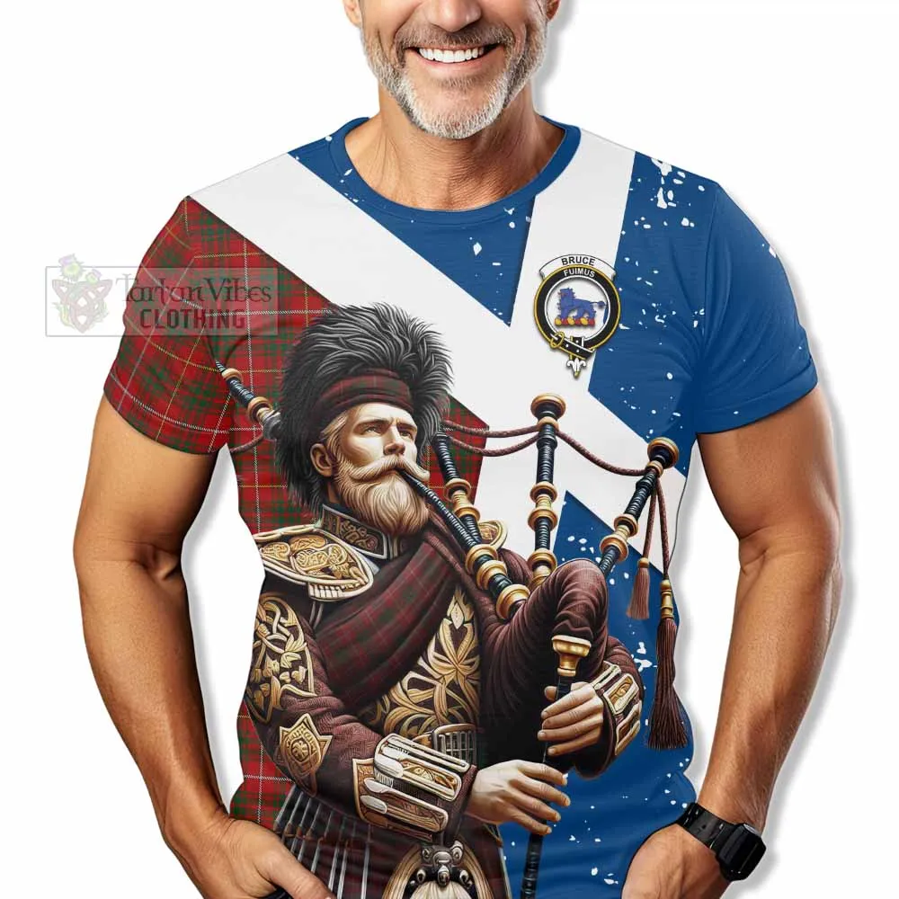 Bruce Tartan T-Shirt with Family Crest Scottish Bagpiper Vibes