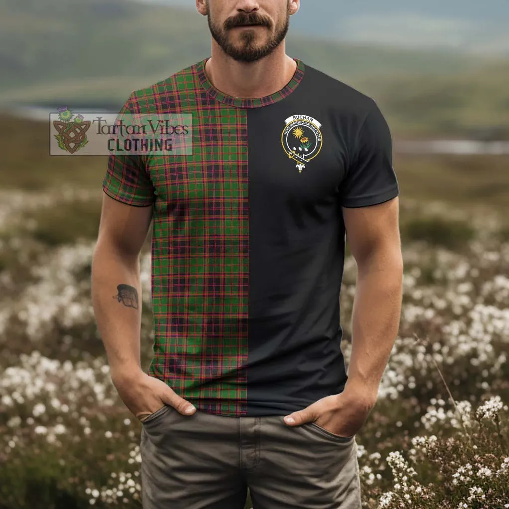 Buchan Tartan T-Shirt with Family Crest and Half Of Me Style