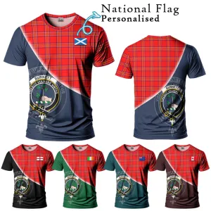 Burnett Modern Tartan T-Shirt with Personalised National Flag and Family Crest Half Style