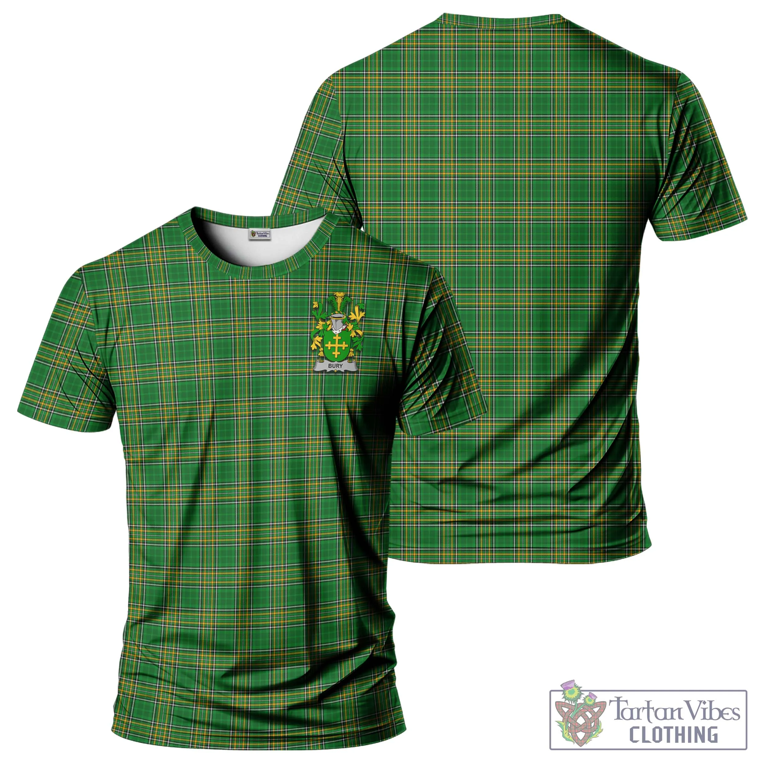 Bury Irish Clan Tartan T-Shirt with Family Seal